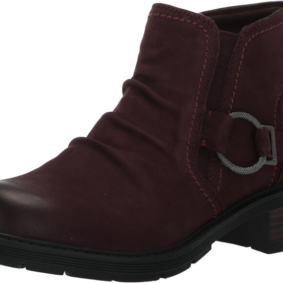 Women's Ankle Boot Nubuck Leather Burgundy 5.5 Comfort Cushioned Heel - Picture 1 of 7
